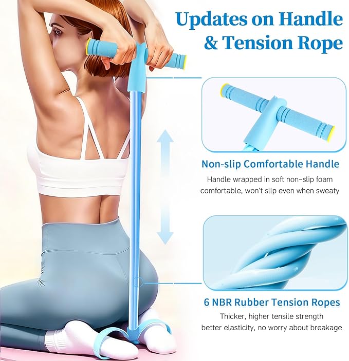 Pedal Resistance Bands with Handles, Upgrade 6-Tubes Manual Tension Training Pedal, Natural Rubber Foot Pedal Resistance Bands, Multifunction Fitness Bands for Abdomen, Waist, Arm, Leg