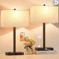 Lynnoland 21" Set of 2 Table lamp with USB A+C & AC Outlets, Touch Control 3-Way Dimmable Nightstand Lamps for Bedroom Living Room Office Reading, Line Shade Touch Lamps, 3000K LED Bulbs Included