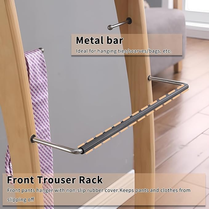 Suit Valet Stands for Women and Men Wooden Suit Valet Stand with Contour Hanger Trouser Bar and Top Storage Tray Contour Hanger Chair Valet for Entryway Bedroom(B)