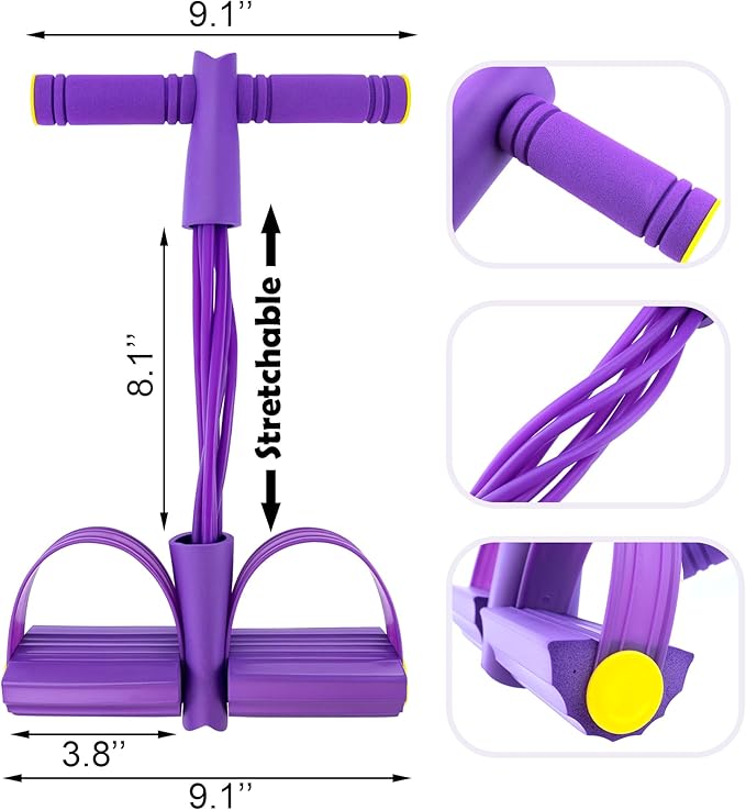 BlingKingdom Multifunction Fitness Resistance Band, 6-Tube Tension Exercise Rope Elastic Yoga Foot Pedal Puller Abdominal Trainer Band for Arm, Leg, Core, Workout, Sit-Up Training, Stretching