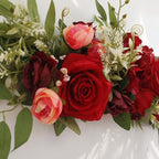 Wedding Arch Flowers, 25.6 Inch Artificial Rose Flower Swag, Decorative Rose Floral Swag for Lintel, Green Leaves Flower Garland for Home Garden Wedding Door Decor (Red)