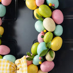 Glitzhome 18" H Easter Wreath with Artificial Easter Eggs Berries for Front Door Wall Decor, Spring Easter Egg Shaped Garland with Colored Eggs Bow Knot Holiday Decoration