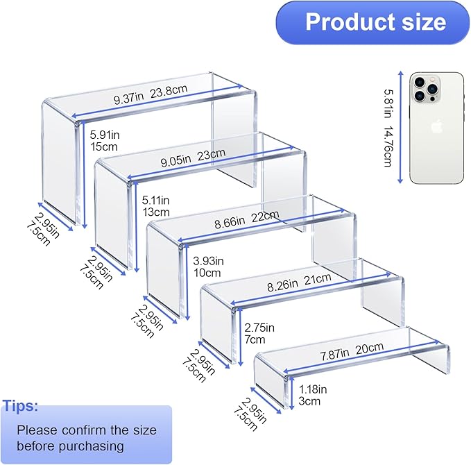 OVNTHYK Acrylic Risers 10 Pcs (2 Sets) – Large Display Risers, Clear Perfume Organizer Stands for Figures, Jewelry, Decorations, Cupcakes & Dessert Table Display