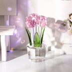 Movdyka Tulips Glass Flowers Figurines Crystal Decor Collectible Crystal Pink Flowers Bouquet Ornaments Mothers Day Tulip Gifts for Mom Women on Anniversary Wedding Christmas Valentines