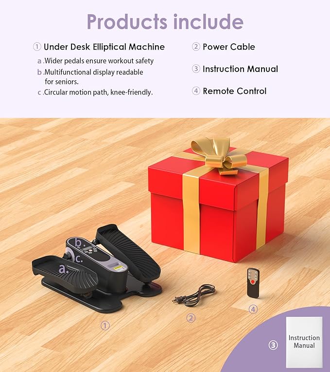 Under Desk Elliptical Machine for Senior Mini Elliptical Leg Exerciser with Remote Quiet Portable Electric Seated Foot Pedal Exerciser for Home Office
