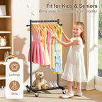 MISSLO Small Clothing Racks for Hanging Clothes 45" Short Clothes Rack with Shelves Metal Rolling Garment Rack with Wheels for Small Space, Closet, Wardrobe, Adults & Kids, Black