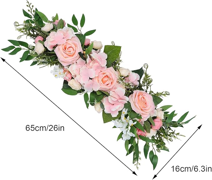 Artificial Peony Flower Swag, 29.6in Faux Eucalyptus Leaves Corner Rose Floral Swags, Artificial Mirror Flower Chair Back Flower Swags for Sheer Drapes, Wedding Chair, Arbor, Wedding(Pink)