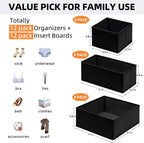 Criusia Drawer Organizer Clothes 12 Pack - Dresser Organizer Bins for Closet, Bedroom, Nursery Organization and Storage - Divider for Sock, Underwear, Bra, Baby Clothes, Small Toys