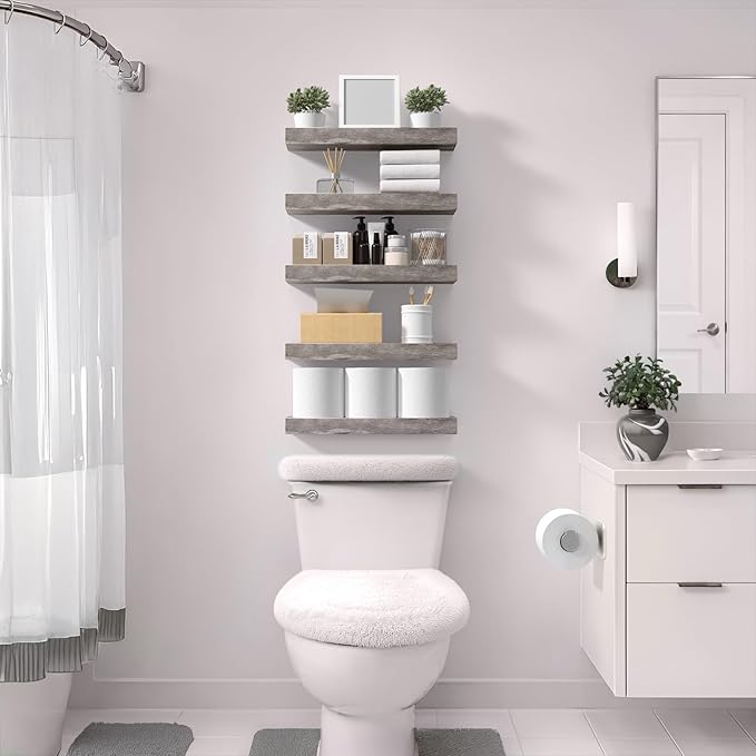 Sorbus Floating Shelves for Wall – 16 Inch Floating Shelf for Kitchen, Bedroom, Living Room, Bathroom, Home & Wall Decor - Mounted Bathroom Shelves with Invisible Brackets (Grey, 4 Pack)