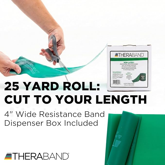THERABAND Resistance Band 25 Yard Roll, Non-Latex Professional Elastic Stretch Bands for Upper & Lower Body Exercise Workouts, Physical Therapy, Lower Pilates, Flexibility, & Rehab, Dispenser Box