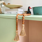 Meplait 39in Wood Bead Garland Farmhouse with Tassels,Versatile Prayer Beads Boho Chic Wall Hanging Home Decor (Brown)