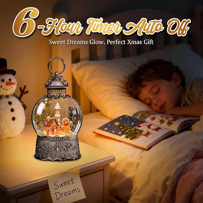 Gingerbread House Christmas Snow Globes, 10.24" Electric Light up Snow Globe Christmas, 8 Festive Songs 6H Timer & Dual Power, Musical Snowglobes Gingerbread Man Christmas Decorations Indoor Snowglobe