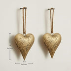 Rustic Iron Wall Accent for Home Decor | Handmade Metal Hanging Décor with Jute Rope | Golden Heart Design (4" & 3.5") Indoor & Outdoor Decoration (Set of 2)