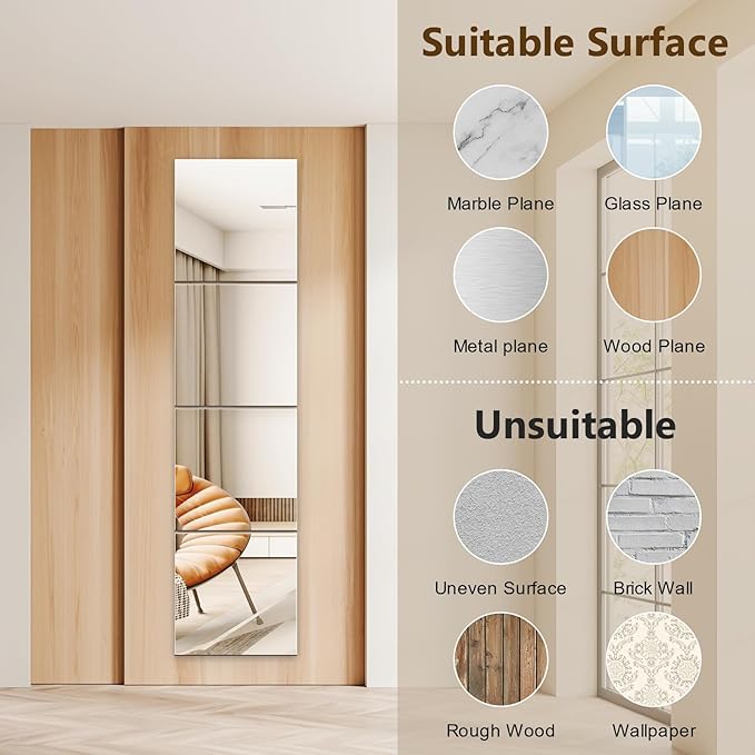 Shiftshade Mirror Wall Full Length,12X14 Inch Unbreakable Mirror Tiles for Bedroom Home Gym Door, Acrylic Mirror Full Body Shatterproof Mirror Stickers for Walls,Mirror Sheets (4pcs)