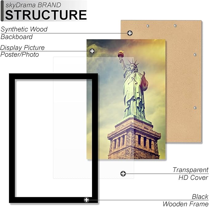 100% Solid Wood 8.5x14 Picture Frame Set of 2, Black Frame for 8.5 x 14 Inch Picture Poster Photo, Light Weight Matte Black Frame for Wall - 2 Pack