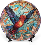 Colorful Stained Glass Design Hummingbird Decorative Plates Home Decor Ceramic Plates, Dinner Plates Display for Kitchen, Hallway Console Side Table, Presents for Hummingbird Lovers, 8 Inch