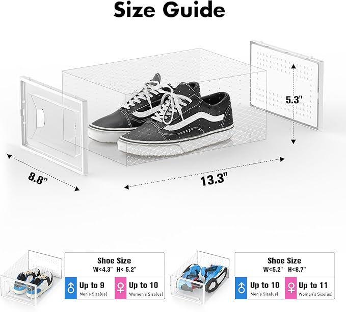 Shoe Storage Box, 15 Pack Clear Plastic Stackable Shoe Organizer for Closet, Interlocking Design Shoe Container Bins for Sneakers, Foldable Shoe Rack with Lids, White