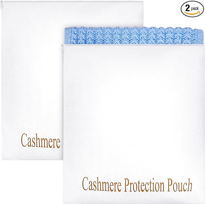 2 Pcs Cashmere Sweater Storage Bags with integrated Cedar Wood Breathable Washable Cotton Pouch Bags for Cashmere Wool Sweaters Storage Protection
