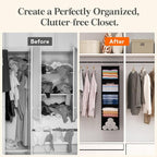 Lifewit 5 Tier Hanging Closet Organizer and Storage for Shelves, Foldable Clothes Shelf with 2 Sturdy Hooks, Sweater/Coat/Shoes Clothing Organization for Wardrobe, Dorm, Bedroom, Black