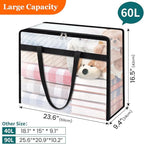 4 Pack Clear Storage Bags for Comforter, Clothes & Bedding, Plastic Blanket Storage with Zipper and Handle, Moving Bags, Closet Organizer and Under-Bed Storage (60L)