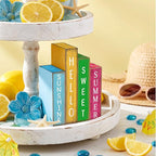 Lineshading 4 Pcs Summer Table Decoration Wooden Book Hawaii Beach Decoration Blue Yellow and Red Summer Tiered Tray Decor Wood Book Sign Farmhouse for Hawaii Party Home Shelf Coffee Table