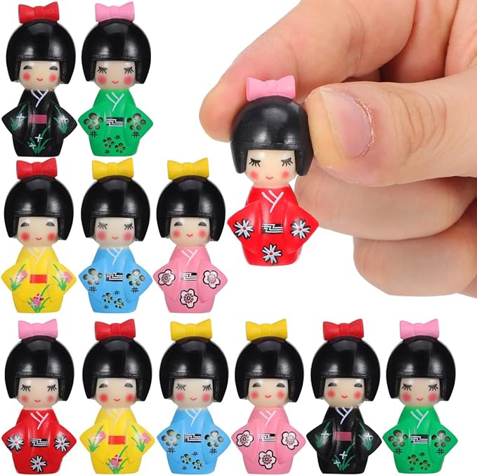 HOMSFOU 12Pcs Japanese Kimono Girl Doll Set Traditional Collectible Dolls Handcrafted Miniature Statues for Home Decoration Desk Display