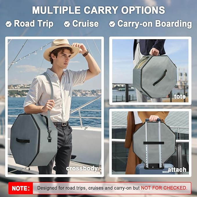 Hat Box for Travel & Home Closet Storage, Side Reinforced Octagonal Case, Crush-proof, Dust-proof for Cowboy, Panama & Fedora Hats, Grey