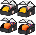 4 Pack Hat Storage for Baseball Caps-Holds Up to 56 Caps, Hat Organizer for Closet Stackable Hat Box with Cardboard, Dust-proof Beanie organizer with 2 Handles for Home Travel (Black, 4Pack-Small)