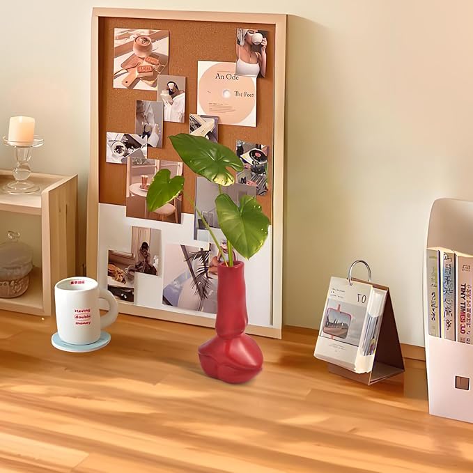 Red Lip Vase, Unique Ceramic Face Shaped Artistic Vase for Flowers, Red Room Dining Table and Desk Decoration