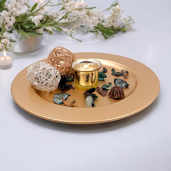 Hosley Set of 4, Gold Metal Decorative Charger Plate- 12" Diameter. Ideal GIFT for Wedding, Party Favor, Birthday