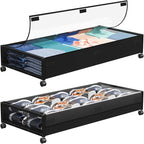 Under Bed Storage with Wheels,2 Pack Under Bed Storage Containers with Clear Lids,Under the bed storage Organizer Bins, Large Rolling Under Bed Metal Drawer for Clothes,Shoes,Blankets