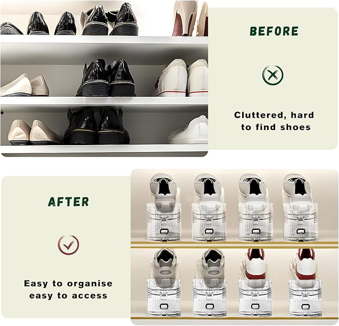 Shoe Slots Organizer for Closet,6 Pack Shoe Stacker Shoe Rack Organizer for Closet Space Saver Storage Shoe Holder Organization(Transparent)