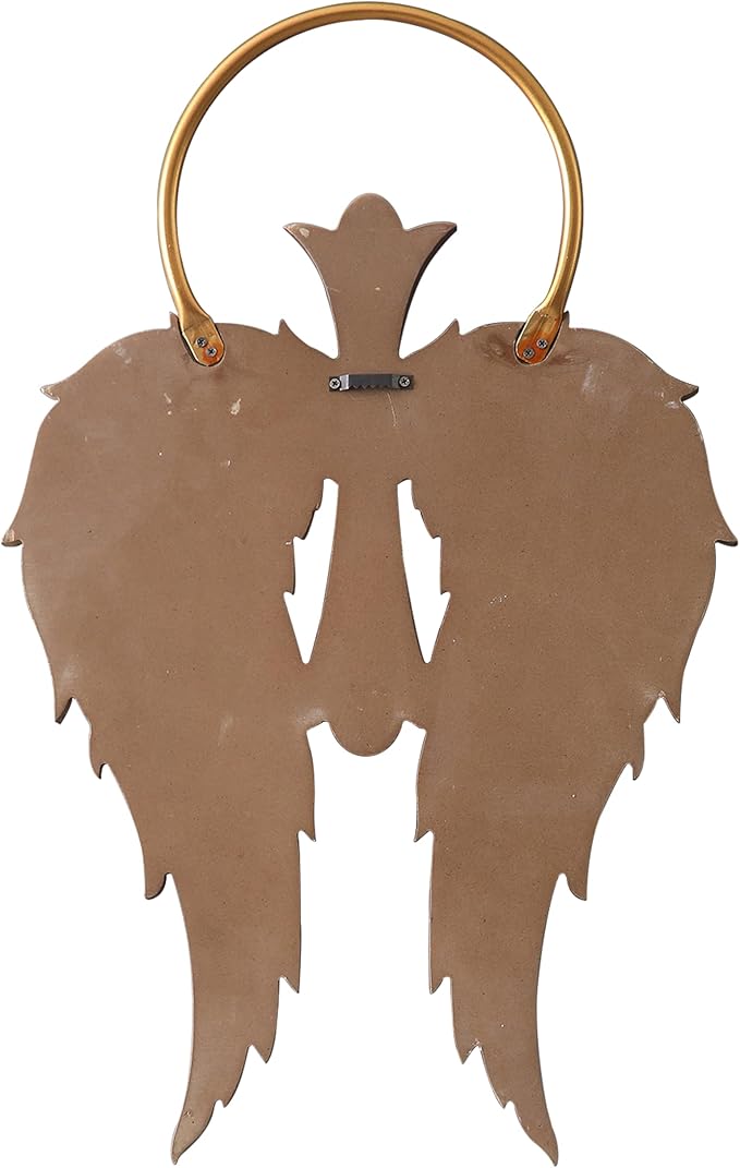 Sintosin Vintage Gold Angel Wings Wall Decor Small 14 X 22 Inch, Hanging Antique Religious Christian Cross Wall Art with Metal Halo, Decorative Wood Sculptures Home Decor for Hallway Living Room