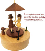 Briskfeel Wooden Music Box with Rotating Couple Holding up an Umbrella - Plays You are My Sunshine Mechanical Musical Box - Gift for Birthday, Valentine's Day, Wedding, Anniversary