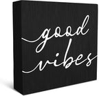 SRADMO Black and White Wood Box Sign Desk Decor, Inspirational Desk Decor Wooden Block Box Sign Decoration For Home Office Shelf Table, 8x8 Inches