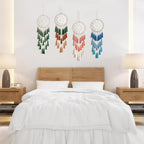 Artilady Macrame Dream Catchers for Bedroom - Tassel Wall Hanging Handmade Dreamcatchers Home Decor with Tassel Feather Ornament Craft Blessing Gift (Dark Green)