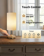 Rechargeable Table Lamp, 2-Pack, Ambient Light, Dimmable, 2700K, Timer, Touch Control, Portable, LED, Wireless, Cordless e, Battery Operated, Desk Lamp, Kitchen Lamp, Fabric Shade, Wood-Grain Finish