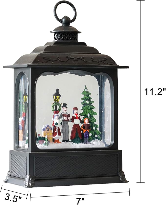 Wondise Christmas Musical Snow Globe Lantern with 6 Hour Timer, 11.2 Inch USB Plug-in & Battery Operated Spinning Water Glitters Lighted Singing Snow Globe Lantern Christmas (Carolers)