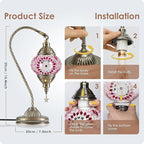 Yarra-Decor Turkish Moroccan Lamp with Bronze Base 3 Color Options Handmade Swan Neck Tiffany Mosaic Glass Bedside Lamps for Bedroom (LED Bulb Included) (3)