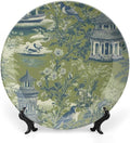 Pagoda Garden Imperial Green Plates Ceramic of 6", 7", 9", 10", Customize Asian Green Chinoiserie Ceramic Craft for Decorative Ornaments, Wall Farmhouse Decorations Wedding, Unique Art with Stand