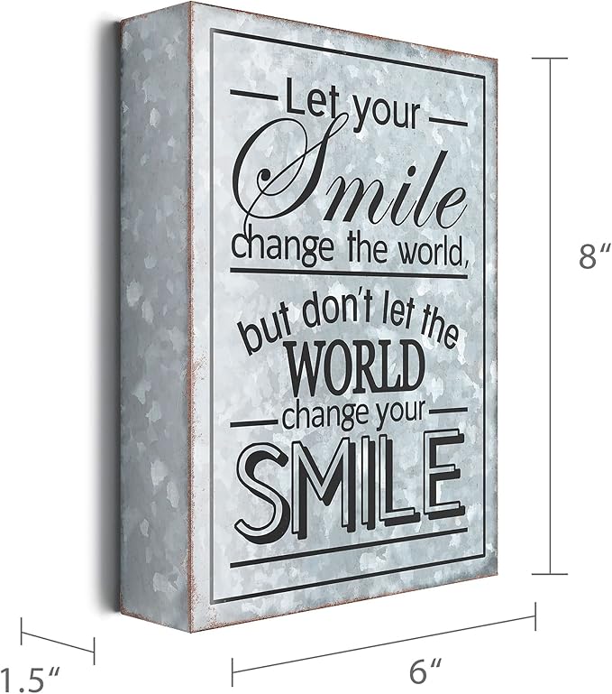 Barnyard Designs Metal Box Sign Motivational Desk Decor, Inspirational Office Decorations for Women, Cute Bathroom or Shelf Décor (Smile)