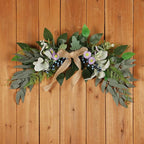 Artificial Flower Swag with Daisies, Berries & Bow, 21.7 Inch Farmhouse Greenery for Wedding, Wall, Door Decor