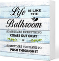 BlueL Life is Like The Bathroom Wooden Box Sign Desk Decor,Funny Bathroom Wood Block Sign for Farmhouse Toilet Shelf Decor