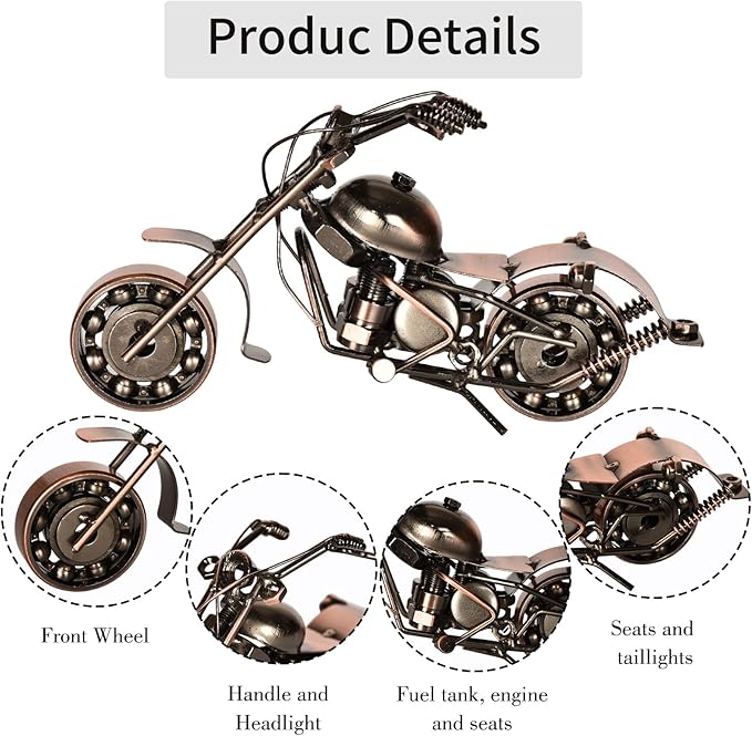 Metal Motorcycle Model - Collectible Moto Decor, Ideal Motorcycle Gifts for Men, Handcrafted Metal Replica for Study/Office/Living Room Decoration（Large）
