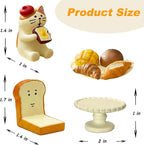 Cute Mini Bread Cat Figurine Set – Kawaii Resin Cat with Miniature Dessert Table Figure for Desk Shelf Home Decor, Adorable Cat Lover Gift (Bread Set)