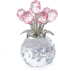 Crystal Rose Bouquet Flower Figurine - Pink Rose Gifts for Women, Collectible Floral Glass Ornaments for Valentine's Day, Mother's Day, Boxed