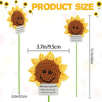 DAFURIET Mini Funny Sunflower, 3 inch Knitted Wool Doll with Optimstic Card for Cheer Up Gifts and Party Decorations, Cute Wool Sunflower Crochet Doll for Birthday Gifts