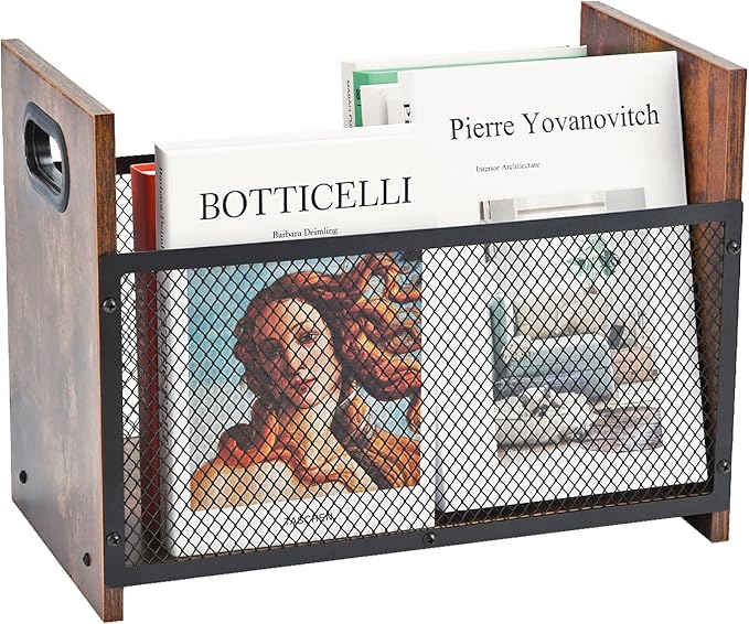Magazine Holder, Desktop Magazine Rack File Holder Organizer Rustic Storage Basket for Magazines, Books, Newspapers, Tablets (Large)