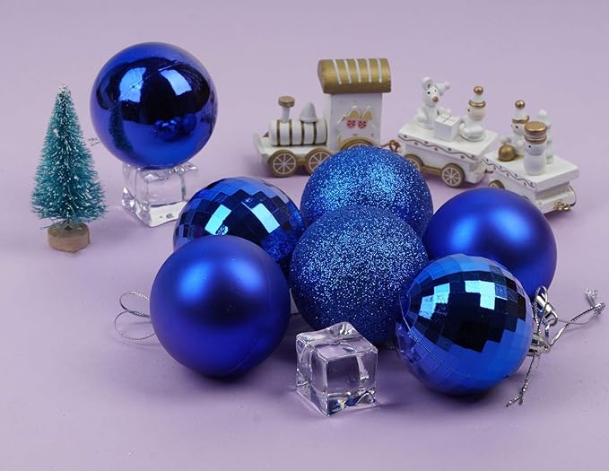 Emopeak 24Pcs Christmas Balls Ornaments for Xmas Christmas Tree - 4 Style Shatterproof Christmas Tree Decorations Hanging Ball for Holiday Wedding Party Decoration (Navy Blue, 1.6"/4.2CM)