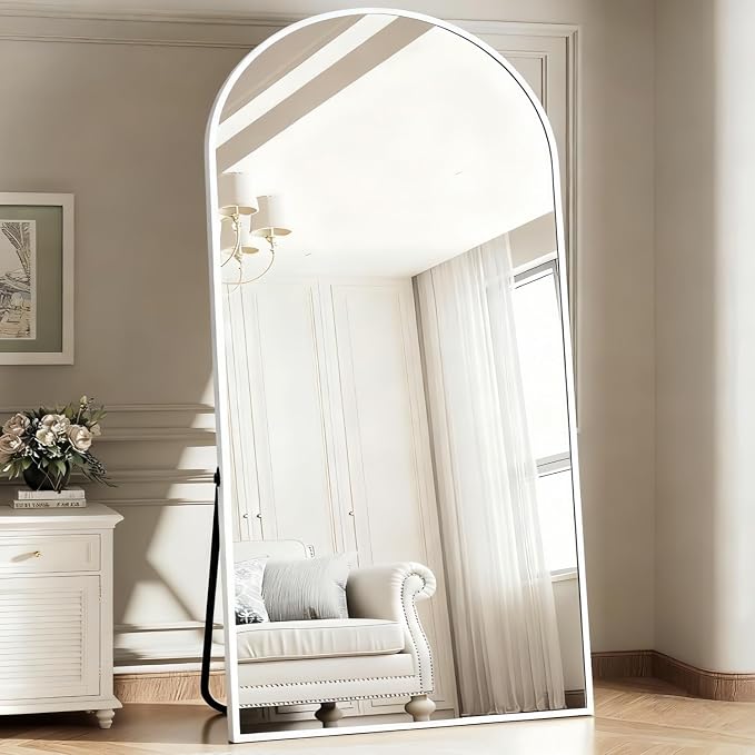 Dewfig Arched Full Length Mirror, 78"x38" Large Floor Mirror with Stand, Oversized Full Body Mirrors for Leaning or Hanging, Wall Mounted Mirrors for Bedroom, Living Room,Dressing Room, White